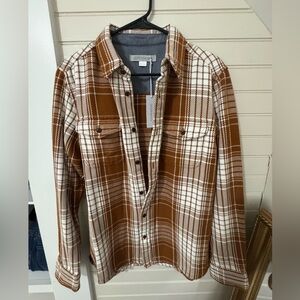 NWT Outerknown Blanket Shirt Mens Small Brown Plaid Button Up